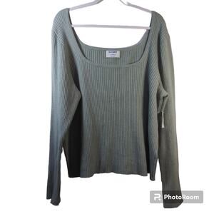 Old Navy Fitted Cropped Square-Neck Rib-Knit Sweater Silver Sage Size 3X